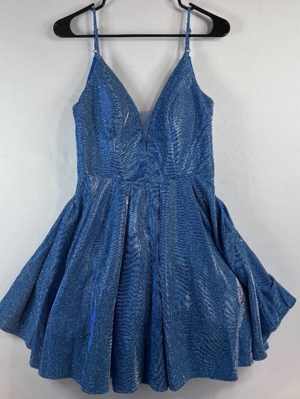 Darlin Blue Metallic Shimmer Fit & Flare Homecoming Party Dress L